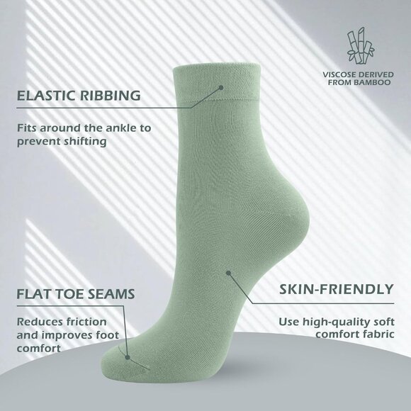 Women 5 Pairs Assorted5 Crew Thin Ankle Height Anti Odor Soft Ankle Socks - Picture 2 of 6